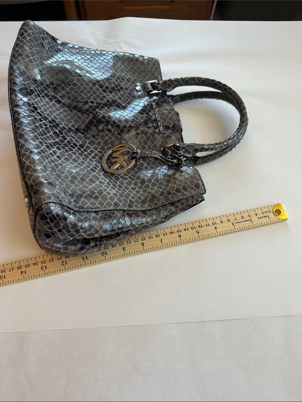 Michael Kors Gray Phyton Embossed Leather Satchel - Picture 5 of 11